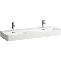 Lavabo double VAL 1200 x 400 mm, avec trou pour robinetterie, avec trop-plein blanc mat LAUFEN