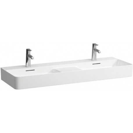 Lavabo double VAL 1200 x 400 mm, 3 trous pour robinetterie, avec trop-plein blanc LAUFEN