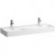 Lavabo double VAL 1200 x 400 mm, 3 trous pour robinetterie, avec trop-plein blanc mat LAUFEN