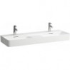 Lavabo double VAL 1200 x 400 mm, 3 trous pour robinetterie, avec trop-plein blanc mat LAUFEN