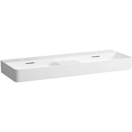 Lavabo double VAL 1200 x 400 mm, sans trous pour robinetterie, avec LAUFEN mat sur blanc