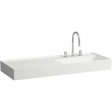 Lavabo KARTELL 1200 x 460 mm, étagère à gauche sans trop-plein, sans trou pour robinetterie, blanc mat LAUFEN