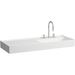 Lavabo KARTELL 1200 x 460 mm, étagère à gauche sans trop-plein, 2 trous pour robinetterie, blanc mat LAUFEN
