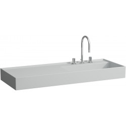 Lavabo KARTELL 1200 x 460 mm, étagère à gauche sans trop-plein, 2 trous pour robinetterie en noir LAUFEN