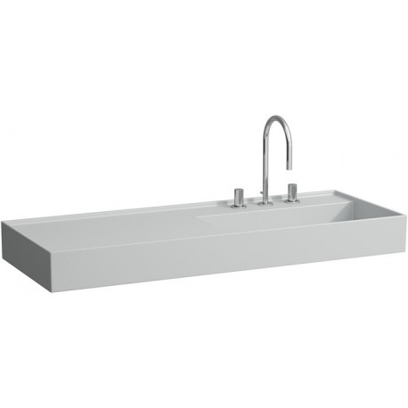 Lavabo KARTELL 1200 x 460 mm, étagère à gauche sans trop-plein, 2 trous pour robinetterie en noir LAUFEN