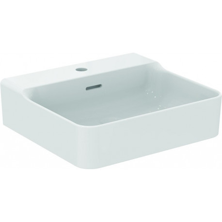 Lavabo CONCA 500x450x165mm, sablé blanc 1 trou robinetterie, avec trop-plein IDEAL STANDARD