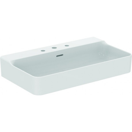 Lavabo CONCA 800x450x165mm, sablé blanc 3 trous robinetterie, avec trop-plein IDEAL STANDARD