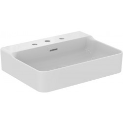 Lavabo CONCA 600x450x165mm, sablé blanc 3 trous robinetterie, avec trop-plein IDEAL STANDARD