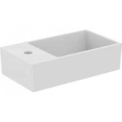 Lave-mains EXTRA 450x250x150mm, poncé blanc avec IdealPlus 1 HL, avec trop-plein, étagère à gauche IDEAL STANDARD