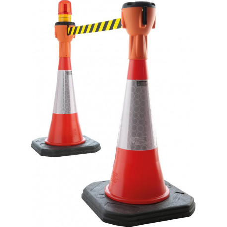 Jeu de cônes de signalisation orange ceinture rouge/blanc diag. rayé 9m