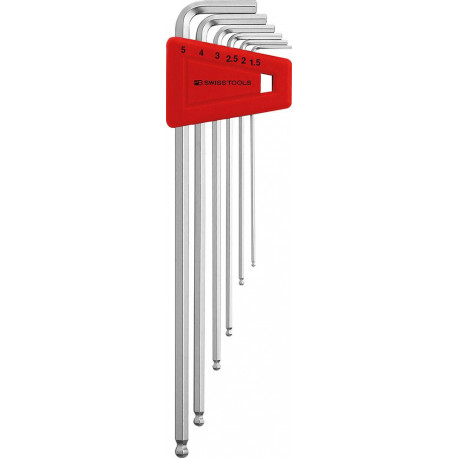 Set Clé allen en support plastique 6-unités 1,5-5mm long Tête sphérique PB Swiss Tools