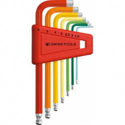 Set Clé allen en support plastique 7-unités 15-8mm Rainbow Tête sphérique PB Swiss Tools