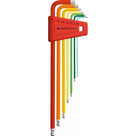 Set Clé allen en support plastique 7-unités 15-6mm Rainbow Tête sphérique PB Swiss Tools