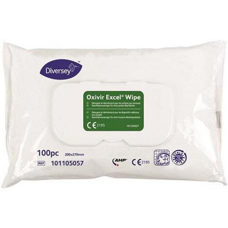 Lingettes désinfectantes jetables pré-imprégnées Oxivir Excel Wipe sans alcool 12x100 lingettes (Par 12)