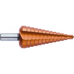 Foret étagé universel à goujure droite, revêtement TiN, Long. de l'étage : 4 mm, Long. totale 120 mm, Ø queue h8 : 13 mm