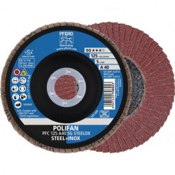 Disque à lamelles POLIFAN A SG STEELOX D. 125 mm granulation A-40 conique INOX c (Par 10)