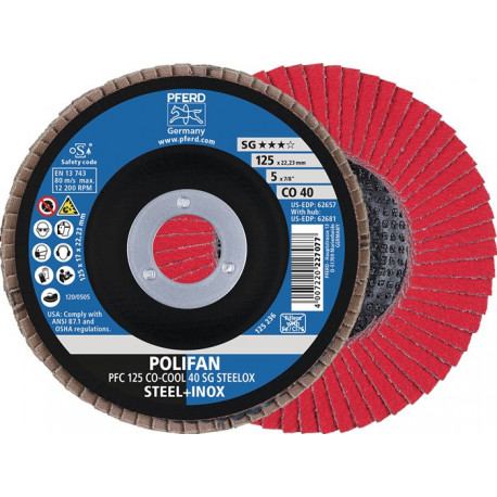 Disque à lamelles POLIFAN CO-COOL SG STEELOX D. 125 mm granulation 40 conique IN (Par 10)