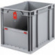 Conteneur de transport gerbable L400xl300xH320mm gris rouge PP avec plaque rabattable parois latérales fermées ALLIT