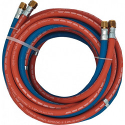Tuyau de gaz autogène L.10m ID 6/9mm Epaisseur .5/3.5mm bleu/rouge