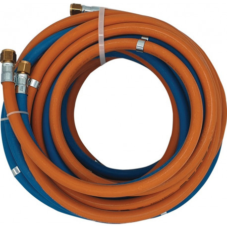 Tuyau de gaz autogène 6/9x5/3.5mm 1/4pouce RH/3/8pouce LH monté av brides de tuyaux longueur L.30m