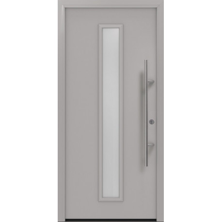 Porte d'entrée en métal PRO gris RAL9006 Satinato B1100mm H2100mm droite RC2 DIN EN1627 