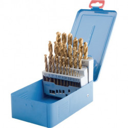 Set Foret hélicoïdal DIN 338 TypN D.1-10x0.5mm HSS TiN 19 unités coffret métal.