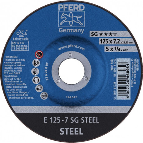 Meule à ébarber SG STEEL D125xép.4.1 mm contre-coudé acier perçage 22.23 mm PFER (Par 10)