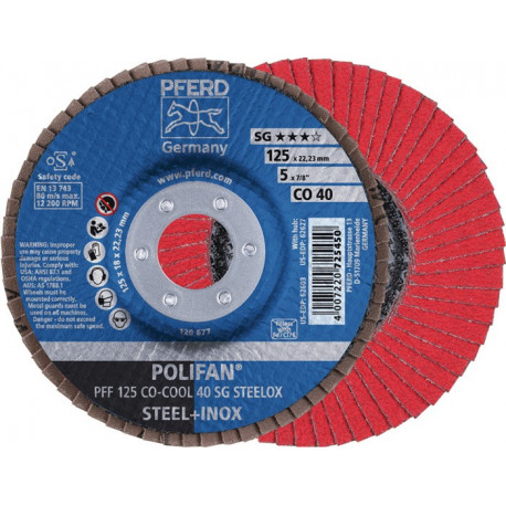 Disque à lamelles POLIFAN CO-COOL SG STEELOX D. 125 mm granulation 40 plat INOX (Par 10)