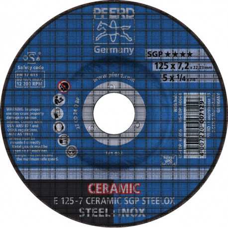 Meule à ébarber CERAMIC SGP STEELOX D180xS7 mm contre-coudé acier perçage 22.23 (Par 10)
