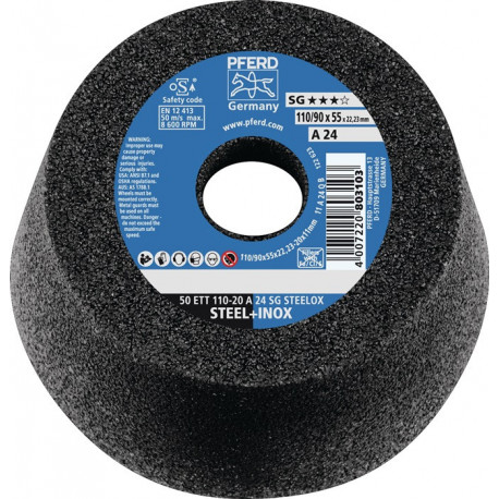Meule boisseau ETT SG STEELOX 110/55 mm INOX et acier P24 perçage 22.23 mm PFERD