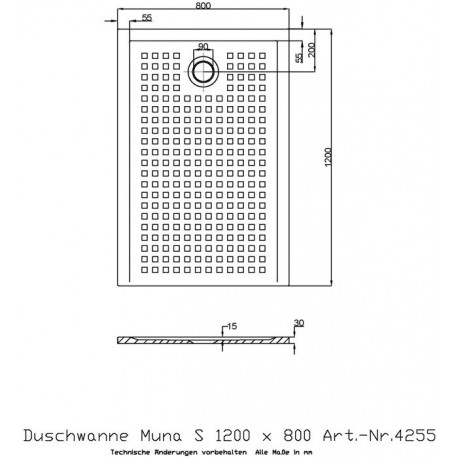 Receveur de douche Hoesch MUNA S avec antidérapant 1200x800x30mm blanc