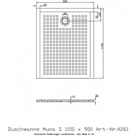 Receveur de douche Hoesch MUNA S avec antidérapant 1100x900x30mm blanc