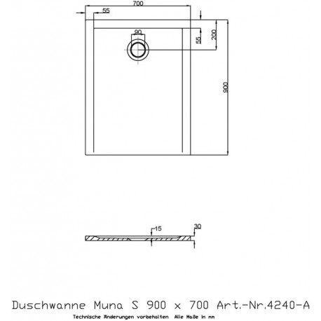 Receveur de douche Hoesch MUNA S 900x700x30mm blanc