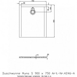 Receveur de douche Hoesch MUNA S 900x750x30mm blanc