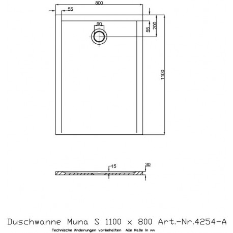 Receveur de douche Hoesch MUNA S 1100x800x30mm blanc
