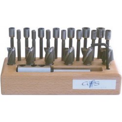 Jeu de fraises à lamer à pilote interchangeable dans un socle en bois, Taille : 1, Capacité de lamage 14,5-24,5 mm