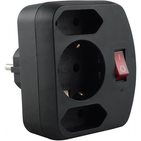 Adaptateur avec interrupteur 2+1 voies noir (Par 6)