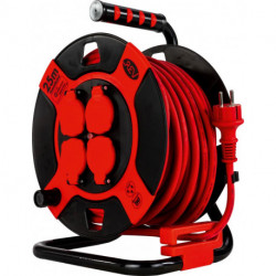 Enrouleur de câble 40m 4-sorties IP 44 plastique H07RN-F 3G1,5 noir rouge