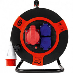 CEE Enrouleur de câble 25m 4-sorties IP 44 plastique H07RN-F noir rouge