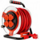 Enrouleur de câble 25m acier IP44 4-sorties acier rouge H07RN-F 3G1,5 