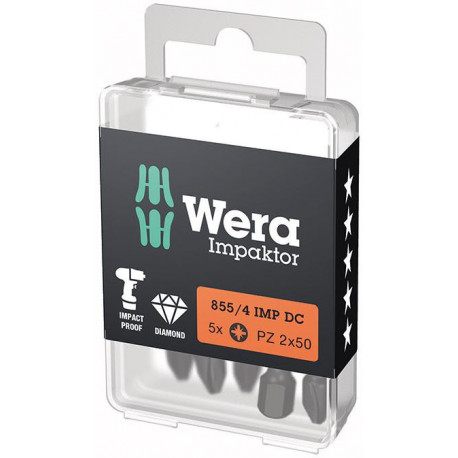 Embout Bit Impaktor 1/4 DIN 3126 E6.3 PZ2x50mm 5er Pack Wera