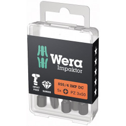 Embout Bit Impaktor 1/4 DIN 3126 E6.3 PZ3x50mm 5er Pack Wera