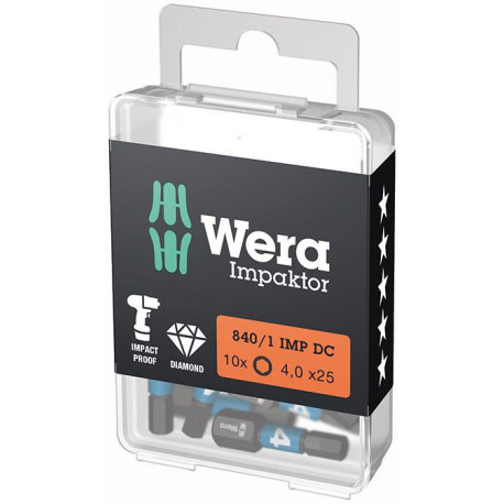 Embout Bit Impaktor 1/4 DIN 3126 C6.3 Hexagonal 4x25mm 10er Pack Wera