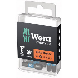 Embout Bit Impaktor 1/4 DIN 3126 C6.3 Hexagonal 5x25mm 10er Pack Wera