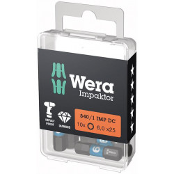 Embout Bit Impaktor 1/4 DIN 3126 C6.3 Hexagonal 6x25mm 10er Pack Wera