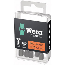 Embout Bit Impaktor 1/4 DIN 3126 E6.3 Hexagonal 5x50mm 5er Pack Wera