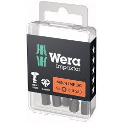Embout Bit Impaktor 1/4 DIN 3126 E6.3 Hexagonal 6x50mm 5er Pack Wera