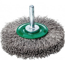 Brosse plate D. 80 mm tige 6 mm épaiss. de fil 0.3 mm acier inoxydable 19 mm 15 