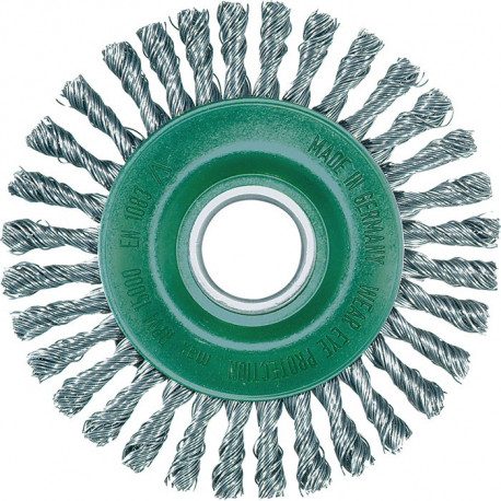 Brosse plate D. 115 mm perçage épaiss. de fil 0.5 mm acier inoxydable 6 mm 15 00 