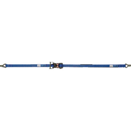 Sangle d'amarrage DIN EN 12195-2 longueur 6 m largeur 25 mm avec rochet + crochets pointu LC U 1000 daN